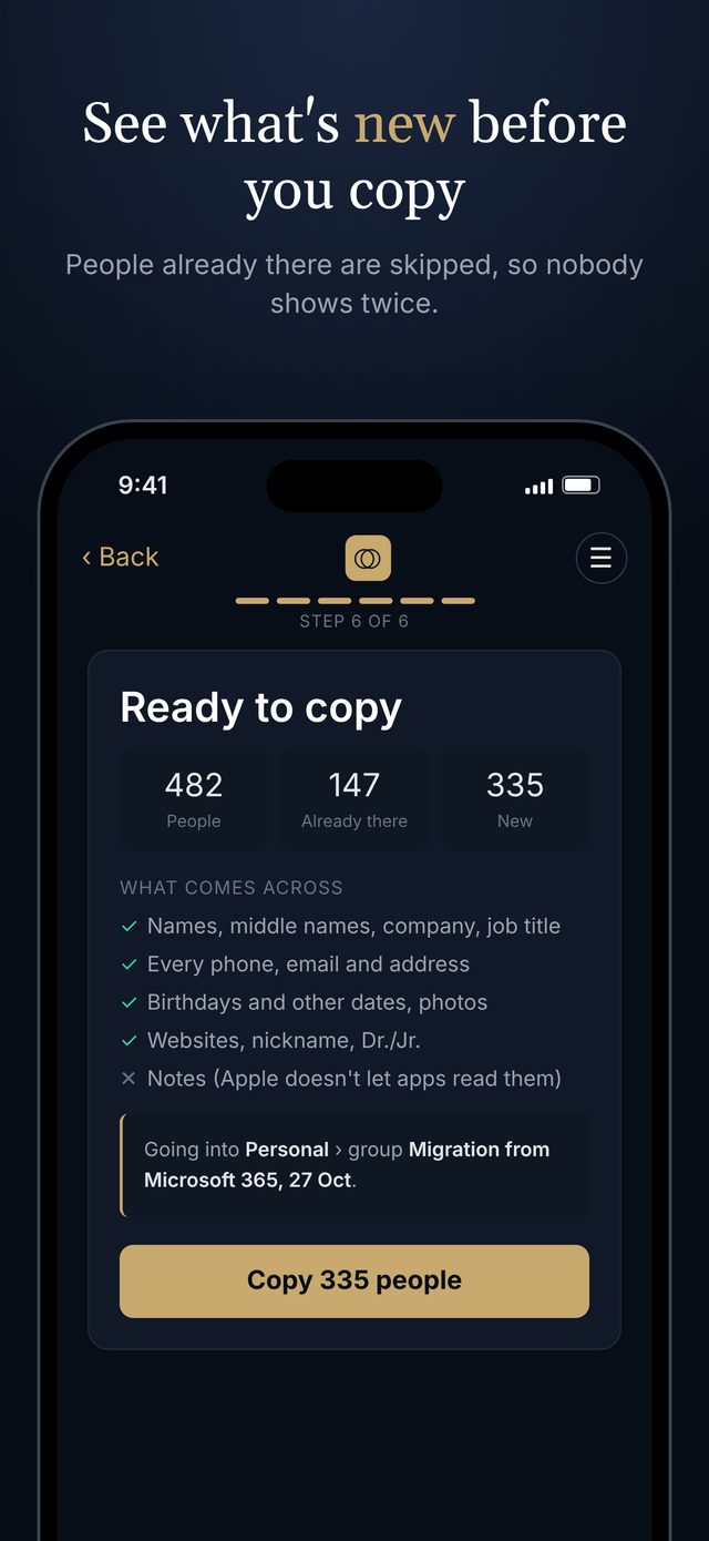 The Migration Tool ready to copy, with what is new and what is already there