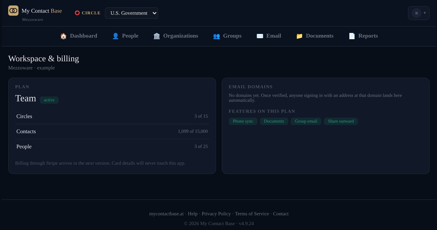 Workspace and billing